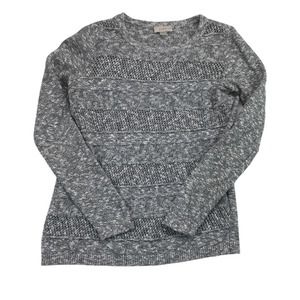 LOFT Sweater Womens Medium Gray Knit Pullover Long Sleeve Round Neck Cotton